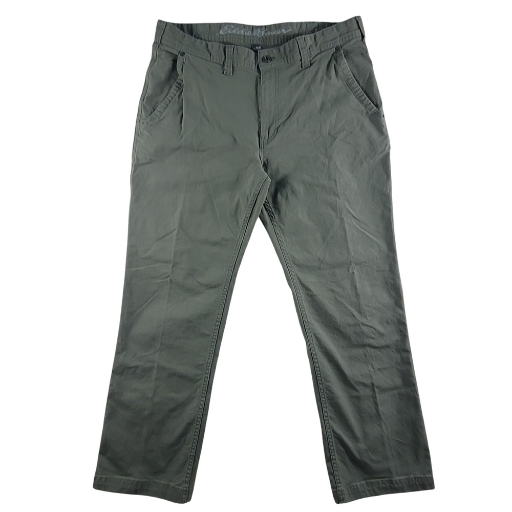 Eddie Bauer Canvas‎ Utility Pant Mens 36x30 Green Specially Dyed Classic Stretch